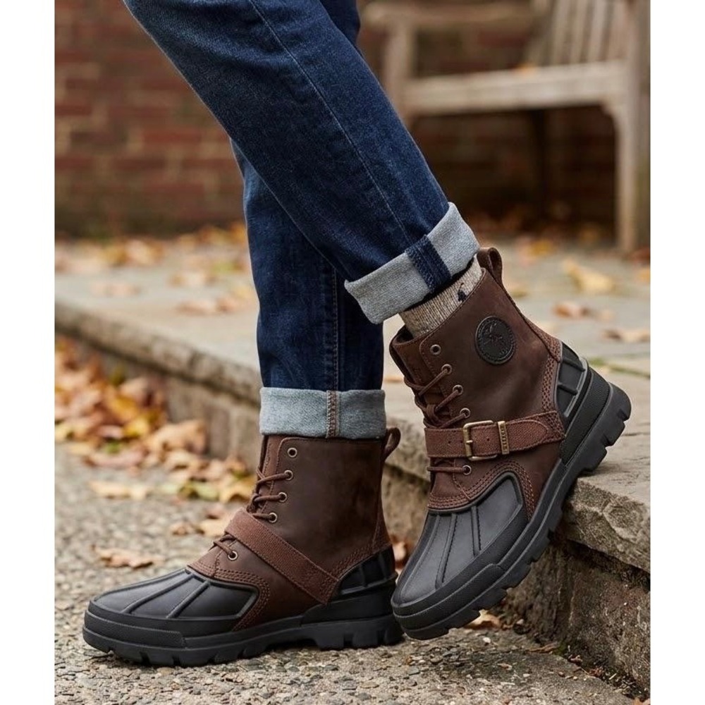 New Polo Ralph Lauren Oslo High Brown Leather Duck Boots Boys 5.5 / Women 7-7.5